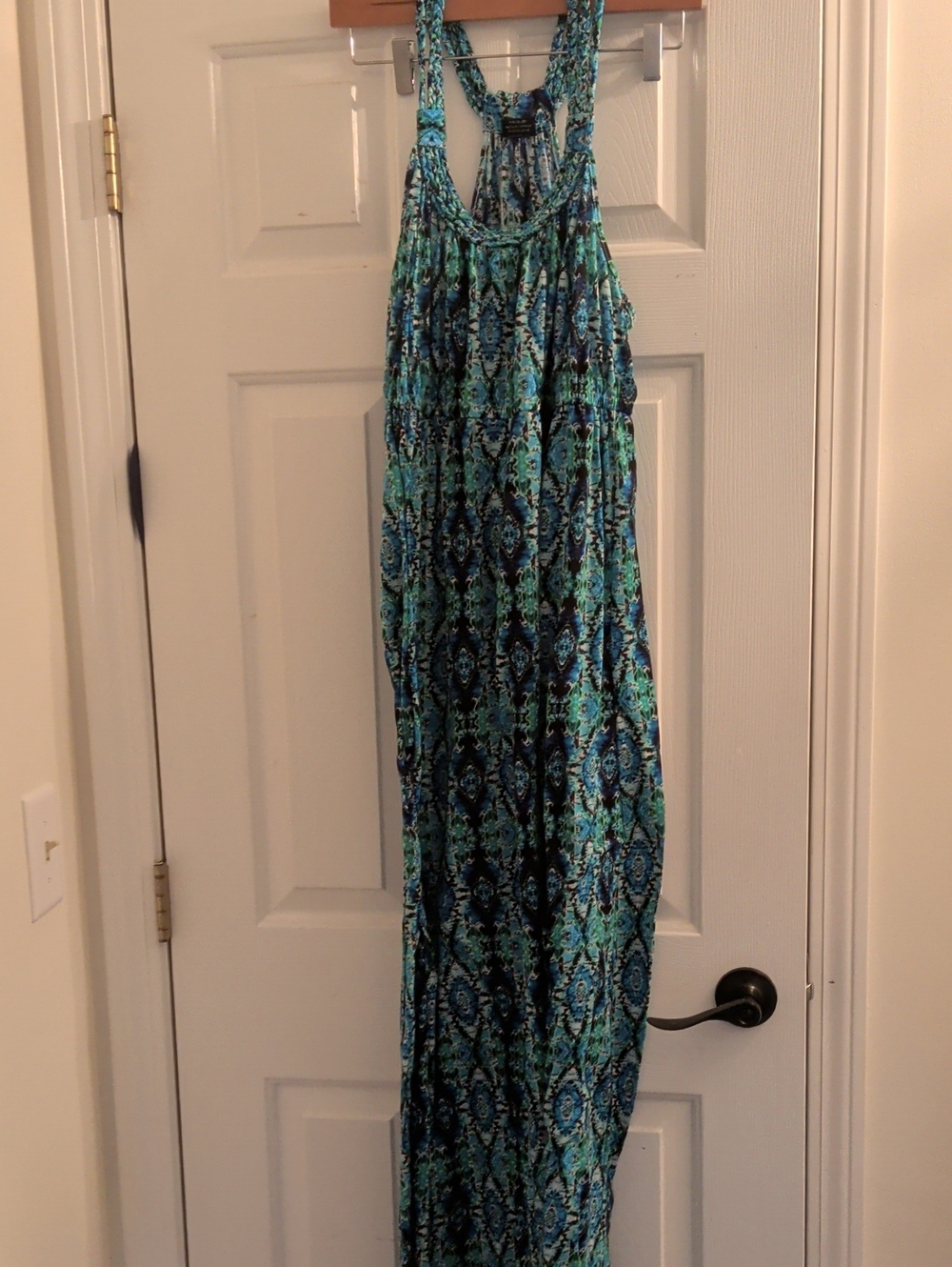 Faded Glory Women's Abstract Maxi Dress Blue & Green XL Like New